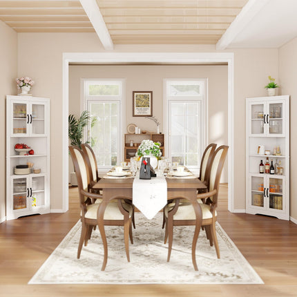 Dreamade 67" Tall Corner Cabinet Space-Saving Triangular Storage Cabinet w/ 4 Tempered Glass Doors