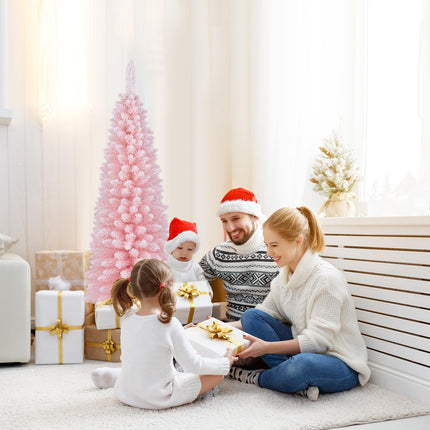 Dreamade 5ft Pink Slim Pencil Christmas Tree, Artificial Unlit Skinny Xmas Full Tree with 328 Branch Tips