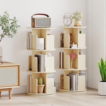 Dreamade 3-Tier Rotating Bookshelf 360° Display Rack w/Dividers & Anti-Falling Baffles
