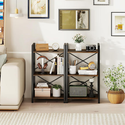 Dreamade 3-Tier Bookshelf Narrow Freestanding Display Shelf with Metal Frame & Wooden Storage Racks
