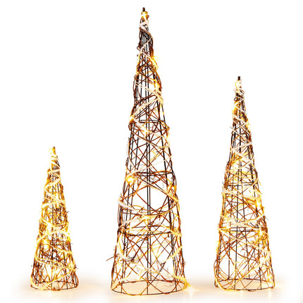 Dreamade Set of 3 Large Christmas Cone Trees, 32” 24” 16” Indoor Christmas Trees w/Warm White LED Lights