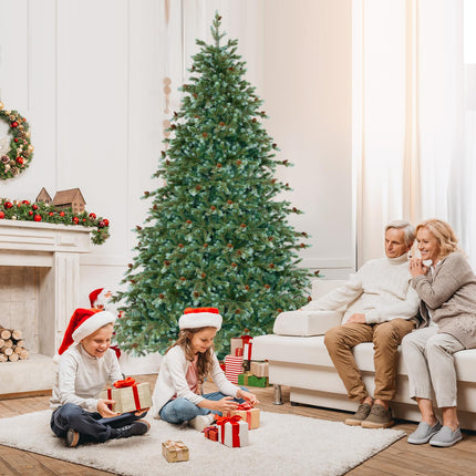 Dreamade 7ft Pre-Lit Artificial Christmas Tree, Hinged Full Xmas Pine Tree with 340 Warm White LED Lights