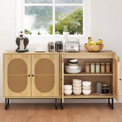 Dreamade Small PE Rattan Buffet Cabinet with 2-Door Boho Sideboard