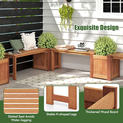 Dreamade Outdoor Bench with Raised Garden Bed, Wood Seat with Teak Oil Finish, Planter Box with Open-Ended Base