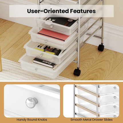 Dreamade 10-Drawer Rolling Storage Cart with Metal Frame and Lockable Universal Wheels