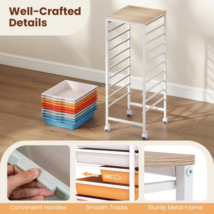 Dreamade 10-Drawer Rolling Storage Cart Mobile Utility Organizer with Wooden Tabletop and Lockable Wheels