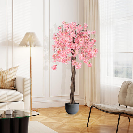 Dreamade 5.5FT Artificial Cherry Blossom Tree Faux Floral Plant Blooming Tree in Nursery Pot