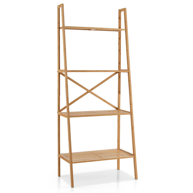 Dreamade 4-Tier Bamboo Bookshelf, Multifunctional Storage Display Rack Shelves with Anti-Tipping Device