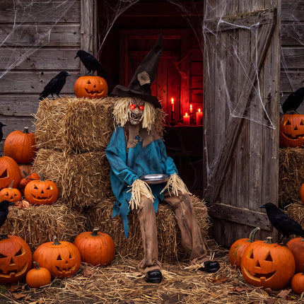DREAMADE Animated Halloween Sitting Scary Scarecrow Decoration