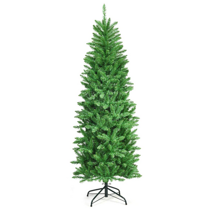 Dreamade 6ft Pre-lit Artificial Christmas Tree, Hinged Fir Pencil Christmas Tree with 250 LED Lights - DreamadeUS