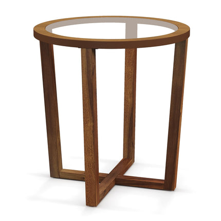 Dreamade Glass Round End Table, Sofa Side Table with Transparent Tempered Glass Top