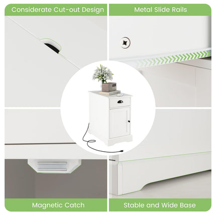 Dreamade End Table with Charging Station Set of 2, Flip Top Side Table with USB Ports and Outlets, White