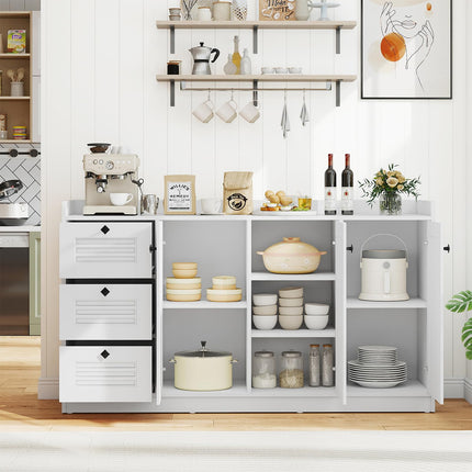 Dreamade 63'' Buffet Cabinet with Storage Modern Sideboard Cabinet with 3 Doors & 3 Pull-Out Drawers