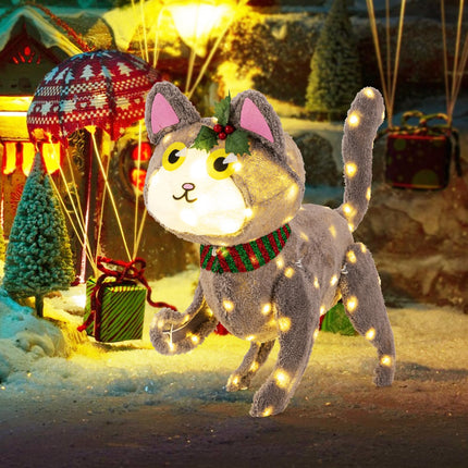 Dreamade Lighted Christmas Cat, Indoor Outdoor Kitty Decoration w/ 88 LED Lights