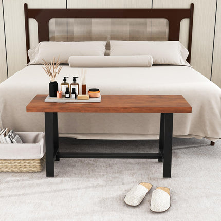 Dreamade 40” Wood Dining Bench, 2 Person Entryway Shoe Bench with Metal Frame, Rectangular End of Bed Bench
