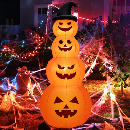 DREAMADE 8 FT Halloween Inflatable Pumpkin Stack 4-Tier Jack-O-Lantern