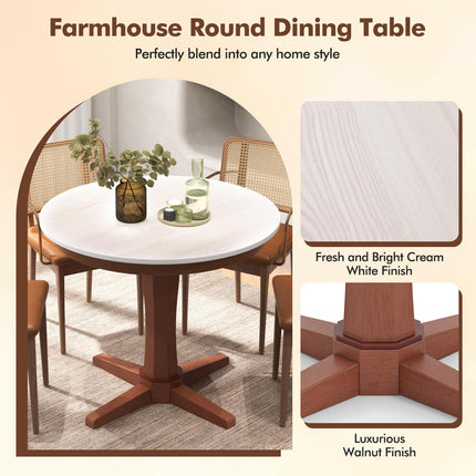 Dreamade Round Dining Table, 36” Kitchen Table with Base, Solid Rubber Wood Frame, Breakfast Table for 4 People