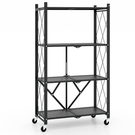 Dreamade 4-Tier Foldable Storage Shelf, Collapsible Shelving Unit Display with Lockable Wheels