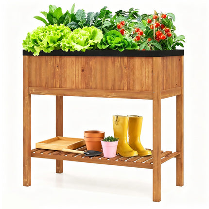 Dreamade 40"x20"x39" Raised Garden Bed Wood Planter Box with Plant Stand & Black Liner