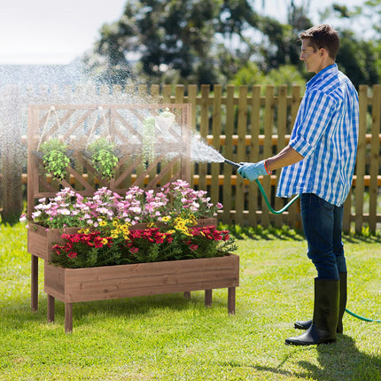 Dreamade Raised Garden Bed with Trellis, 2-Tier Wooden Planter Box with Legs and Drain Holes (Brown)