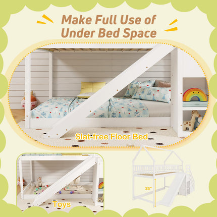 Dreamade House Bunk Bed Twin Over Twin with Slide and Stairs