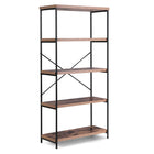 Dreamade Industrial 5-Tier Wood Bookshelf - 63’’ Tall Open Storage Organizer Shelves with Anti-Tipping Device and Foot Pads