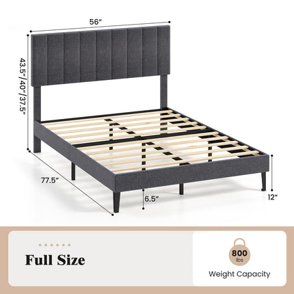 Dreamade Queen/Full/Twin Size Upholstered Bed Frame Platform Bed with Height Adjustable Vertical Channel Headboard