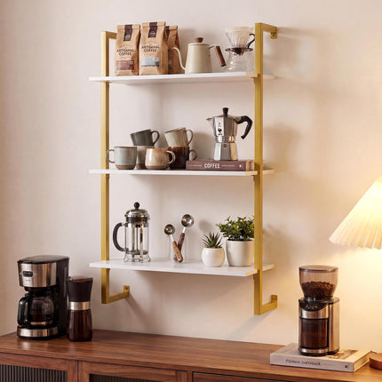 Dreamade 3-Tier Modern Floating Wall-Mounted Bookshelf with Metal Frame (1/2)
