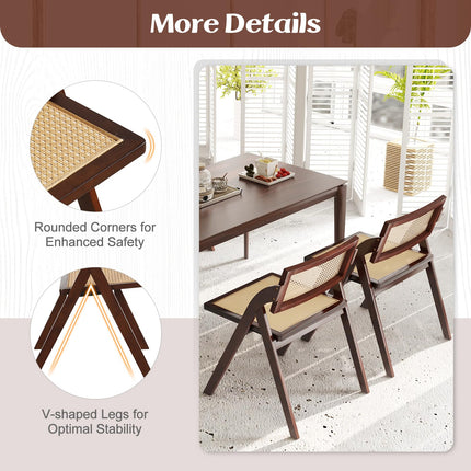 Dreamade Folding Dining Chairs Set, Wooden Folding Chair with Rattan Backrest & Seat
