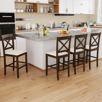 Dreamade 24" Farmhouse Bar Stools | Cross Back Counter Height Chairs with Padded Linen Upholstered Seat (2/4)