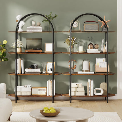 Dreamade Arched Bookshelf 4-Tier Industrial Open Bookcase with Sturdy Metal Frame