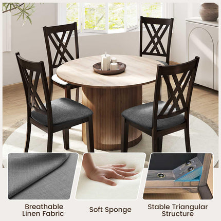 Dreamade Linen Fabric Upholstered Wooden Dining Chair Set of 2/4 with Rubber Wood Frame for Dining Room