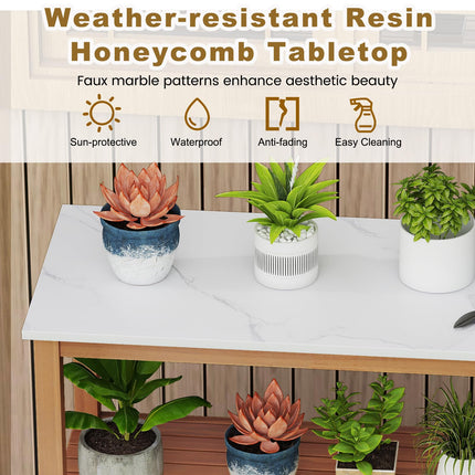 Dreamade Outdoor Potting Bench Acacia Wood Large Planting Workstation with 2-Door Storage Cabinet