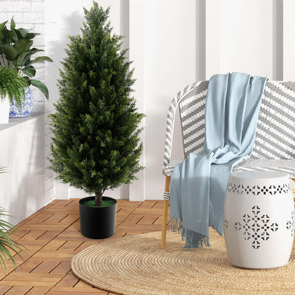 Dreamade 3FT Artificial Topiary Cedar Tree, Faux Potted Plants Artificial Cypress Tree with Cement Plastic Pot