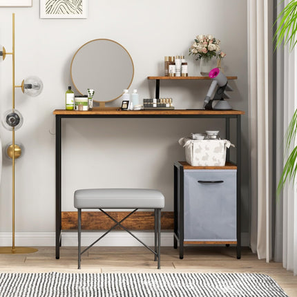 Dreamade Computer Desk with Drawer and Power Outlet, Home Office Desk with Reversible Storage Drawer