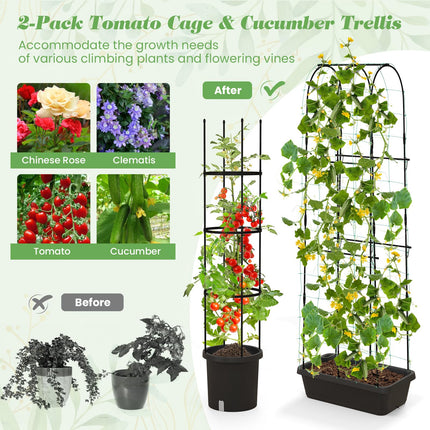 Dreamade Set of 2 Raised Garden Bed w/Trellis & Plant Cage, Planter Box w/ 71” Cucumber Trellis