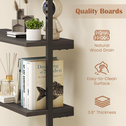 Dreamade 6-Tier Ladder Shelf, 72" Wall Mounted Bookshelf with Metal Frame, Industrial Open Storage Shelves