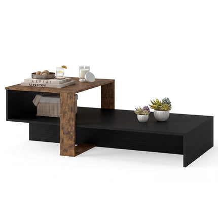 Dreamade 2-Tier Coffee Table | Modern Irregular Center Table with Open Storage Shelf