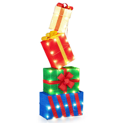 Dreamade Christmas Lighted Gift Boxes Set of 4 | Light Up Present Boxes with Colorful Bows