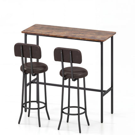 Dreamade 3-Piece Bar Table and Chairs Set | Counter Height Pub Table and 2 Upholstered Stools