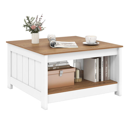 Dreamade 2-Tier Square Center Table for Living Room with Fence Design