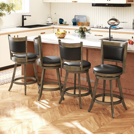 Dreamade Accent Wooden Swivel Back Counter Height Bar Stool, Fabric Upholstered Design