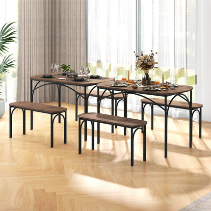 Dreamade Dining Table Set for 4, Modern Oval Kitchen Table Set with 2 Benches, Metal Frame