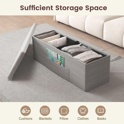 Dreamade 43 Inches Folding Storage Ottoman Bench Upholstered Storage Chest with Side Pocket
