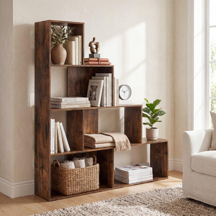 Dreamade 6 Cube Geometric 4-Tier L-Shaped Bookcase with Cubes (1/2)
