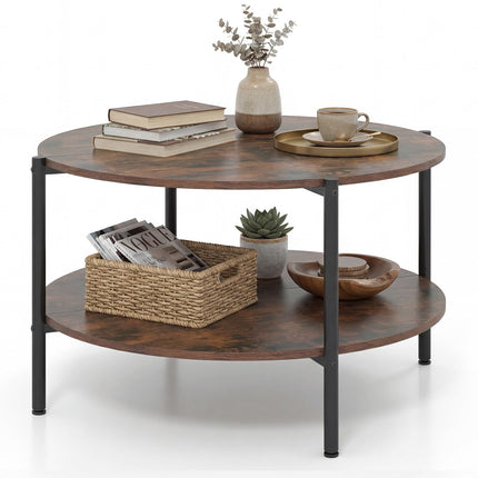 Dreamade 33.5" Small Center Table with Open Storage Shelf and Heavy-Duty Metal Frame