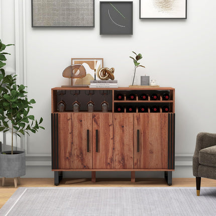 Dreamade Wine Bar Cabinet, Buffet Sideboard with 3 Doors & Adjustable Shelves, Liquor Cabinet