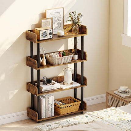 Dreamade 4-Tier Freestanding Bookcase with Anti-Tipping Kit | 4 Shelf Bookcase for Living Room Bedroom Study