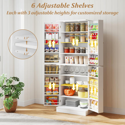 Dreamade Kitchen Pantry Cabinet 65.5" Tall Kitchen Hutch w/8-Tier Storage Cabinet 16-Tier Door Shelves