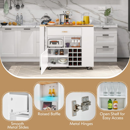 Dreamade Mobile Kitchen Island Cart - 2-in-1 Reversible Serving Cart Bar Table Combo, White